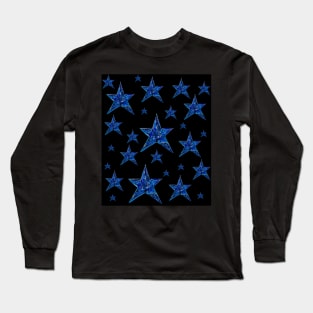 Starry Night - Blue and Silver Stars on an Inky Background Long Sleeve T-Shirt